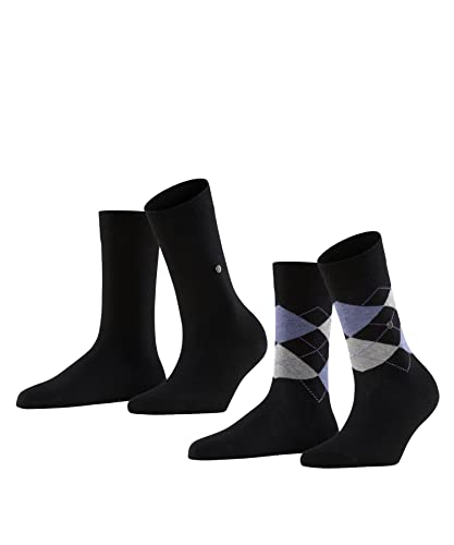 Burlington Kobiety Skarpety Everyday Mix 2-Pack W SO Bawełna z wzorem 2 Pak, Czarny (Black 3000), 36-41