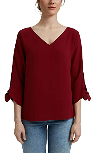 ESPRIT Collection Bluzka ze stretchu z otwartymi krawędz, 600/bordowy czerwony, 32