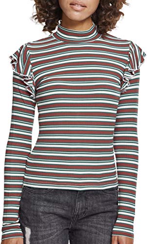Urban Classics damska koszulka z długim rękawem Rib Striped Volant