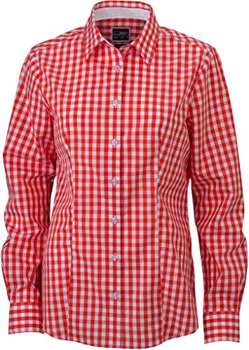 James & Nicholson Damska bluzka damska Checked Blouse, Pomarańczowy (ciemnopomarańczowy/biały), XS