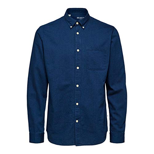 SELECTED HOMME Męska koszula dżinsowa zapinana na guziki, niebieski (Dark Blue Denim), XXL
