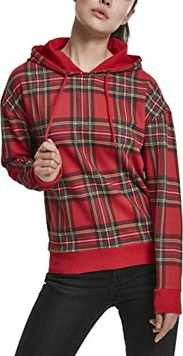 Urban Classics Damska bluza Kapuzen-damska z nadrukiem na całej powierzchni, tartan bluza z kapturem, Czerwony (czerwony/czarny 00869), XS