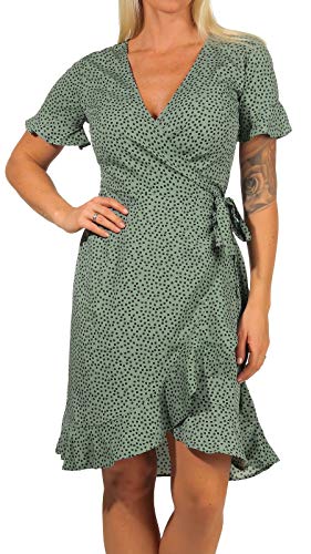 ONLY Sukienka damska ONLOLIVIA S/S WRAP DRESS WN NOOS, Chinos Green Aop: Black Spot, 34