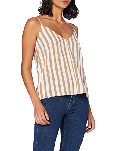 ONLY Damski top bez rękawów, dekolt w serek, Paski: beżowy Stripe Cloud Dancer, 40