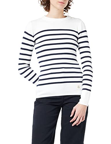 Armor Lux Damski sweter Pull Marin Groix Hãritage Femme, Biały (4 fq mleko/Rich Navy 4 fq), 38 (Rozmiar Producent:2)