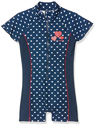 Playshoes Dziewczęcy strój kąpielowy, jednoczęściowy, w kropki z ochroną UV, 11 - Marine, 74-80