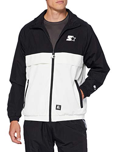 STARTER BLACK LABEL Kurtka męska Crinkle Jogging Track Jacket z wyszywanym logo, sportowa kurtka uliczna, czarna/biała, rozmiar S do XXL, czarny/biały, XXL