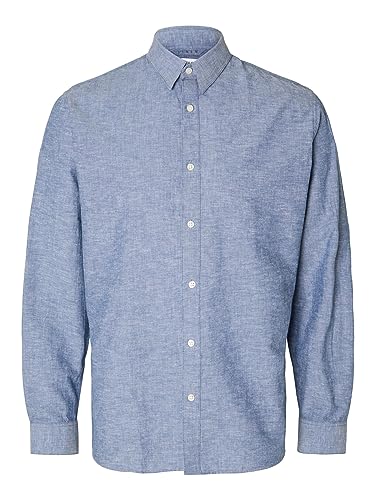 SELECTED HOMME Męska koszula Slhslimnew-Linen Shirt Ls W Noos
