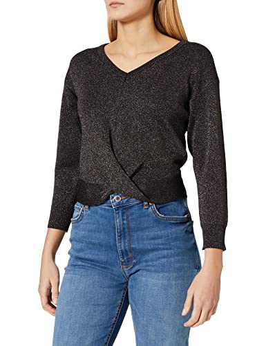Armani Exchange Damski sweter z dekoltem w serek Lurex Shiny, Czarny (czarny 1200), XS