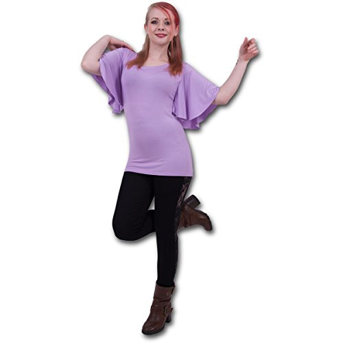 Spiral Direct Damska gotycka elegancja - dekolt łódka rękaw nietoperz fioletowy T-shirt, Czarny (czarny 001), L