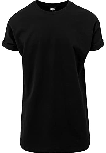 Urban Classics Męski T-shirt Long Shaped Turnup Tee, T-shirt dla mężczyzn, dłuższy krój, dostępny w wielu wariantach kolorystycznych, rozmiary XS-5XL, czarny, XXL