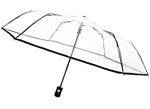 Przezroczysty parasol składany SMARTBULLE - Kompaktowy; Wytrzymały; Wiatroodporny; Automatyczne otwieranie; Średnica=98cm; Parasol dla mężczyzn/kobiet; Kolor: Czarna obwódka
