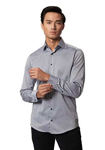 Roy Robson Męska koszula z bawełny, regularny krój, długi rękaw, nie wymaga prasowania, szary, 41