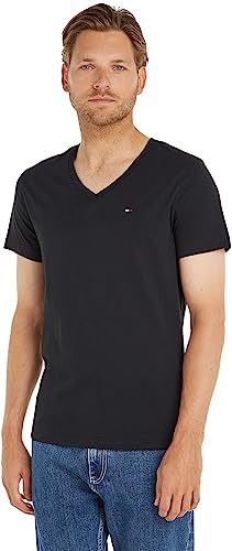 Tommy Jeans T-shirt męski z krótkim rękawem, oryginalny dekolt w serek, TOMMY BLACK, XXL