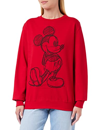 Disney Damska bluza z szkicem Myszki Miki, Czerwony, 40