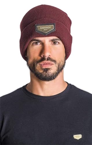 Gianni Kavanagh Męska czapka burgundy Beanie ze złotym GK Plaque czapka zimowa, burgundowa, jeden rozmiar