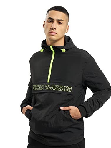 Urban Classics Męska kurtka przeciwdeszczowa Contrast Pull Over Jacket, Black/Electriclime, 3XL