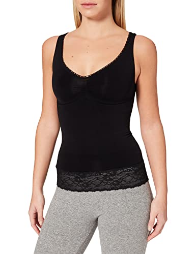 belly cloud Damski top modelujący bez fiszbin z antypoślizgową koronką w pasie, bezszwowy, modelujący figurę, czarny (schwarz 001), L