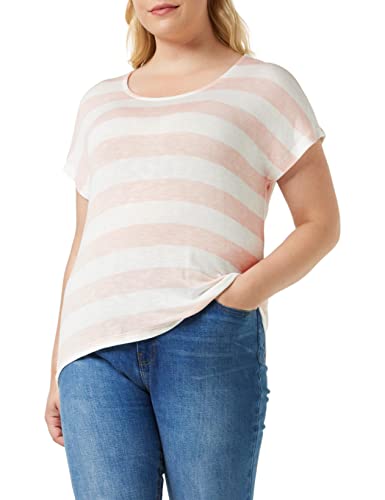 VERO MODA Damska bluzka z krótkimi rękawami w paski, Sepia-rose, L