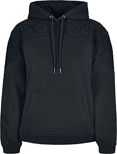 Urban Classics Damska bluza z kapturem Ladies Lace Inset Hoody z kapturem, czarny, S