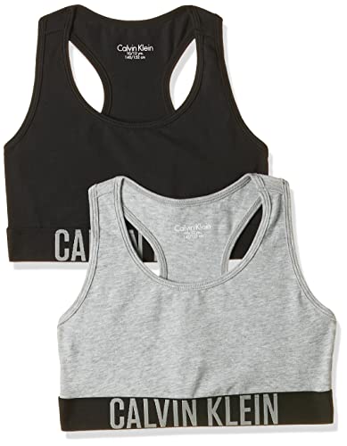 Calvin Klein Dziewczęcy 2-pak, biustonosz bez fiszbin, 1 Grey Heather/ 1 Black, 12-14 Lata