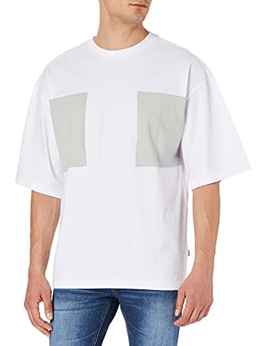 Urban Classics Męski T-shirt Big Double Pocket Tee, górna część z 2 kieszeniami na piersi dla mężczyzn dostępny w kolorze czarnym lub białym, rozmiary S - 5XL, biały/asfalt, M