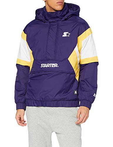 STARTER BLACK LABEL Męska kurtka przeciwwiatrowa z zamkiem błyskawicznym w stylu retro, Starter Purple/Wht/Buff Yellow, L