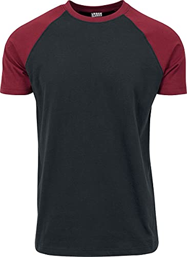 Urban Classics T-shirt męski Raglan Contrast Tee, Black/Burgundy, XL
