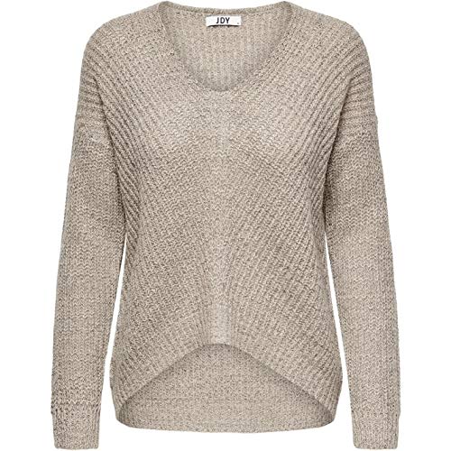 JACQUELINE de YONG damski sweter z dzianiny z dekoltem w serek, Cement/szczegóły: w. Black Ply, XS