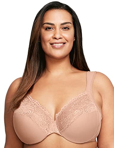 Glamorise Pełna figura plus rozmiar niski krój Wonderwire koronkowy biustonosz fiszbiny #1240, Cappuccino, 95C