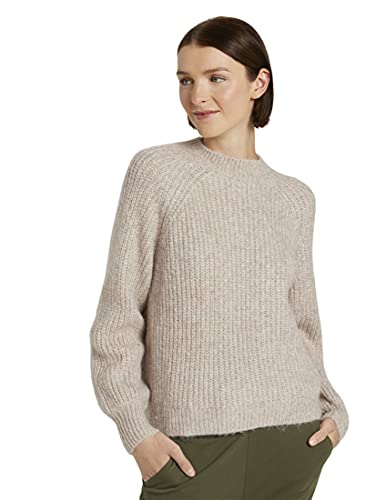 TOM TAILOR Denim Damski Sweter ze stójką z rękawami balonowymi 1022144, 24540 - Cozy Beige Melange, XL