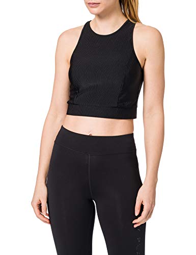 Urban Classics Damski T-shirt Ladies Cropped Shiny Rib Top, odsłaniająca brzuch dla kobiet z błyszczącego i elastycznego materiału żeberkowego, rozmiary XS - XL, czarny, XL