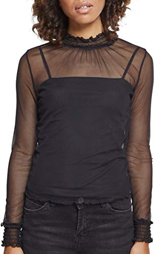 Urban Classics Damska koszulka z długim rękawem z podwójnej warstwy siateczki, rozmiar L/S, czarny (Black 00007), M