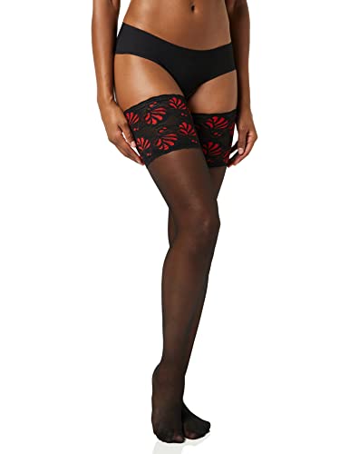 GLAMORY Damskie pończochy podciągane, 20 den, Wielokolorowy (czarny/czerwony), 3XL duze rozmiary