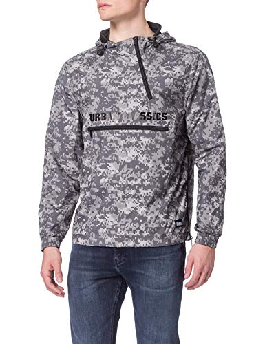 Urban Classics Męska kurtka Commuter Pull Over Jacket, Windbreaker dla mężczyzn z workiem do przechowywania w 3 kolorach, rozmiary S - 5XL, Dark Digital Camo, L