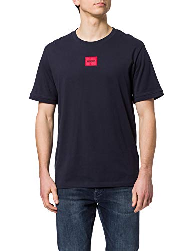 HUGO Męski t-shirt Diragolino212 Regular-Fit z bawełny z czerwoną etykietą z logo, granatowy, L