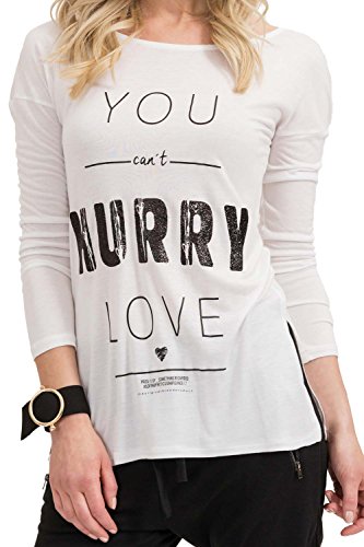 trueprodigy Damska bluzka z długim rękawem z nadrukiem, stylowa, okrągły dekolt, długi rękaw, krój slim fit, koszulka z długim rękawem, dla kobiet z nadrukiem, biały, L