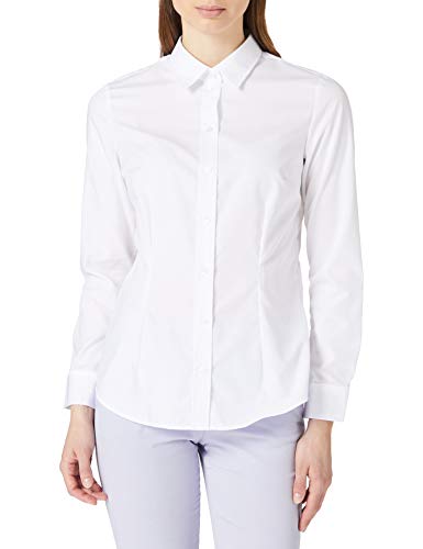 Seidensticker Damska bluzka – modna bluzka – łatwa do prasowania bluzka koszulowa z kołnierzem koszulowym – slim fit – długi rękaw – 100% bawełna, biały, 38