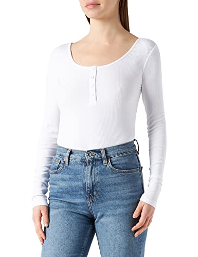 PIECES Kitte Long Sleeve Ribbed Top, Bright White, XL