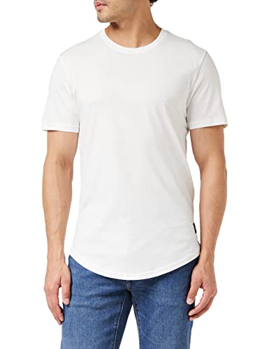 Męski T-shirt O&S z okrągłym dekoltem | długi rękaw koszula ONSMATT | jednokolorowa bawełna stretch basic, biały (biały), XS