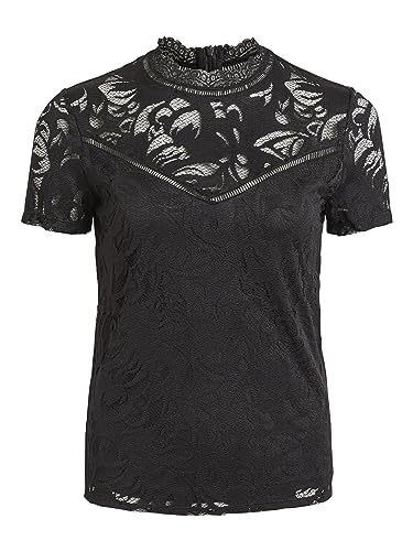 VILA CLOTHES VISTASIA S/S LACE NOOS top damski, czarny (czarny), M