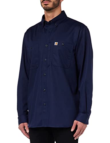 Carhartt Męska koszula robocza z długim rękawem Big & Tall Rugged Professional Series Relaxed Fit Canvas, granatowy, S