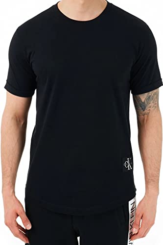 Calvin Klein Jeans Męski T-shirt z krótkim rękawem, z logo Turn Up Sleeve z okrągłym dekoltem, Ck czarny, S