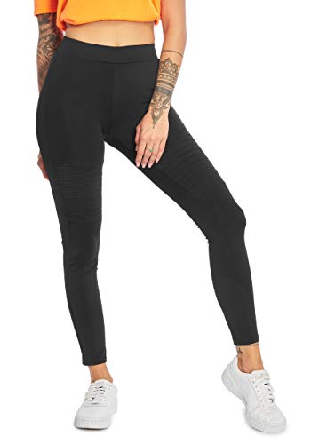 Urban Classics Damskie legginsy z pikowanymi elementami motocyklowymi, spodnie streetwear i sportowe, czarny (Black 00007), L