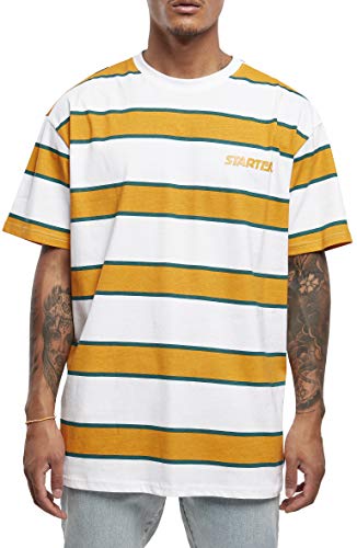 STARTER BLACK LABEL Męski T-shirt w paski Oversized logo Striped Tee, z wielokolorowymi paskami poprzecznymi i nadrukowanym logo, 2 kolory, rozmiar XS do XXL, white/yellow, XS