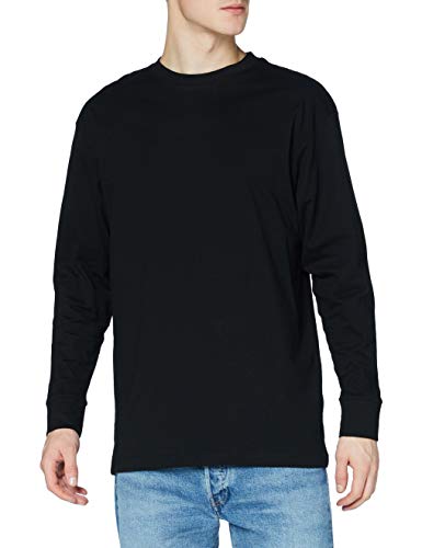 Urban Classics Męski T-shirt z bawełny wysoki T-shirt L/S, oversized bluza z długim rękawem dla mężczyzn w 3 kolorach, rozmiary M - 6XL, czarny, XXL