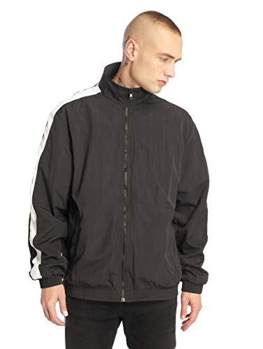 Urban Classics Męska kurtka treningowa Striped Sleeve Crinkle Track Jacket, czarny (Blk/Wht 00050), S