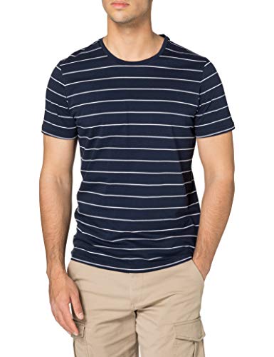 s.Oliver BLACK LABEL Męski T-shirt z delikatnymi paskami, Dark Blue Stripes, XXL