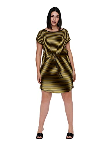 ONLY Carmakoma NOS Damska sukienka Carapril Ss Knee Dress Stripe Noos, Czarne paski: podwójnie żółty, L