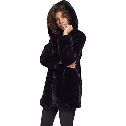 Urban Classics Damski płaszcz z kapturem ze sztucznego futra królika, damski płaszcz z kapturem i kieszeniami bocznymi, dostępny w wielu kolorach, rozmiary XS-5XL, czarny, XL